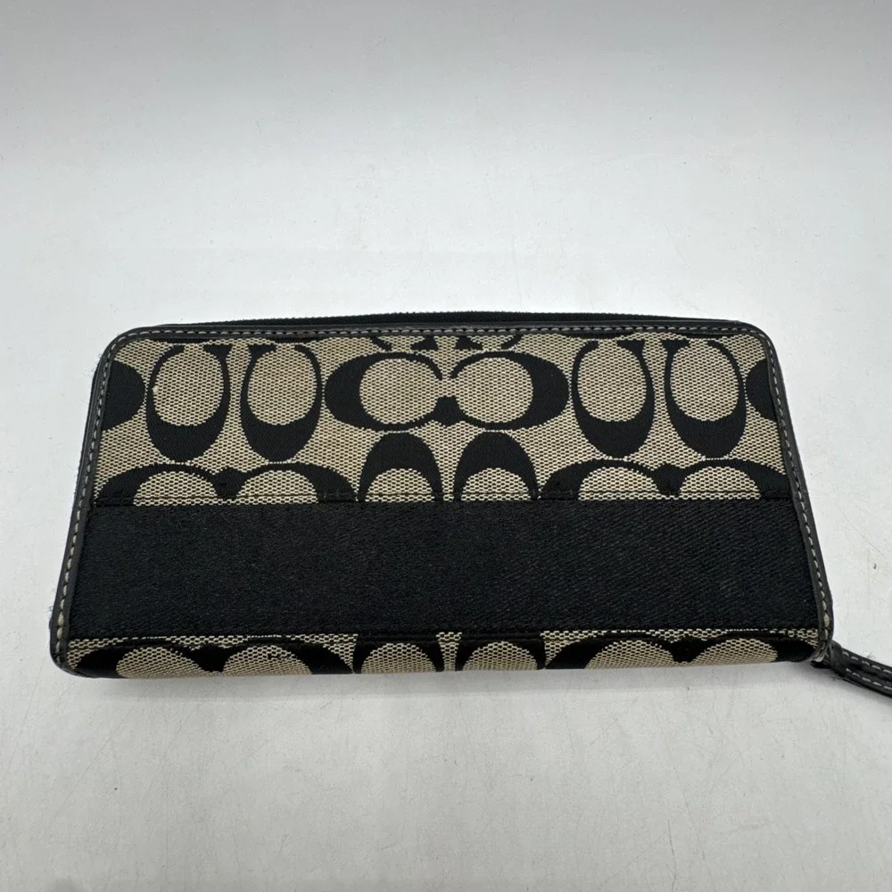 Coach F17434 Signature Stripe Hobo Satchel Purse Bag Black And Grey W/ Wallet